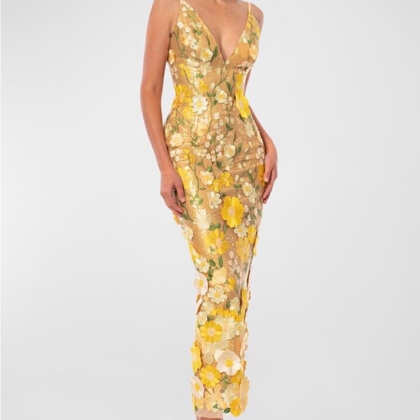 Floral Yellow And White Dress